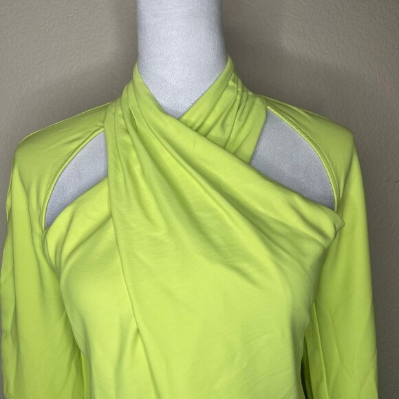 Express Women's Lime Green Yellow Chartreuse Cut Out Long Sleeve Blouse Top Sm - Picture 3 of 9